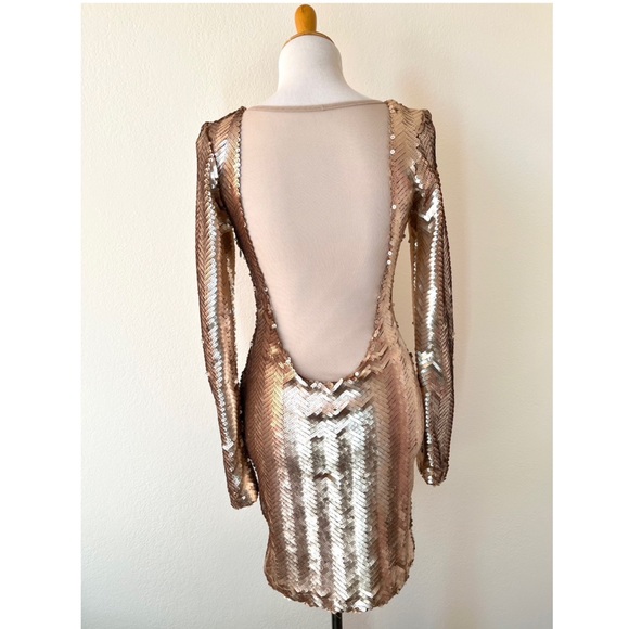 Muted Gold Sequin Bodycon Dress - Picture 2 of 8